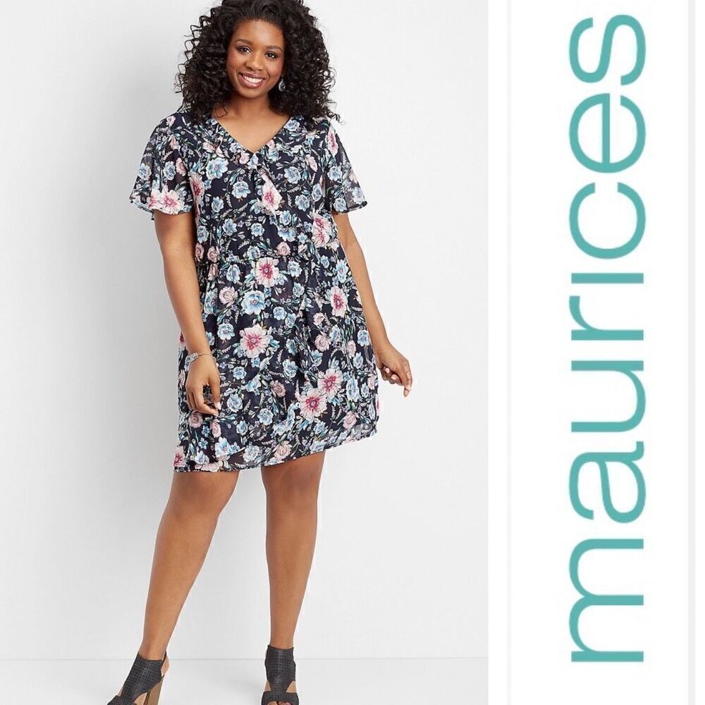 NWT Maurices Floral Print Ruffles Wrap Front Dress Size 3X